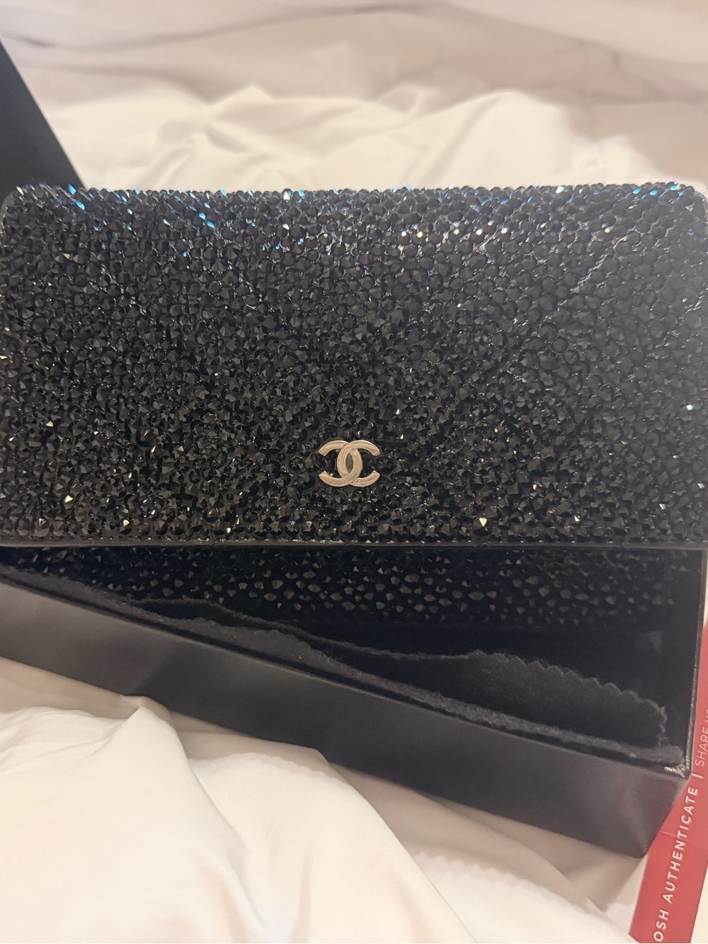 CHANEL Black STRASS WALLET ON  CHAIN BAG